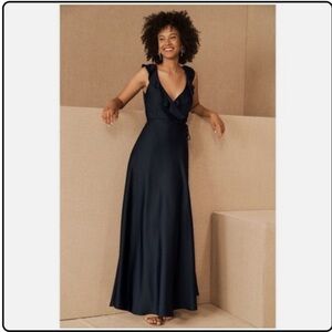 BHLDN Sachin & Babi Tansy Black Charmeuse Maxi Wrap Dress